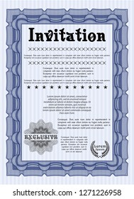 Blue Retro invitation template. Vector illustration. Printer friendly. Money Pattern. 