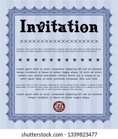Blue Retro invitation template. Vector illustration. With complex linear background. Money style design. 