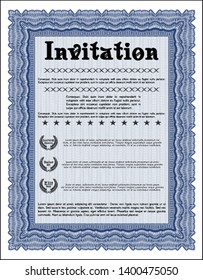 Blue Retro invitation template. Vector illustration. With guilloche pattern and background. Elegant design. 