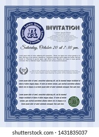 Blue Retro invitation template. Vector illustration. Printer friendly. Elegant design. 
