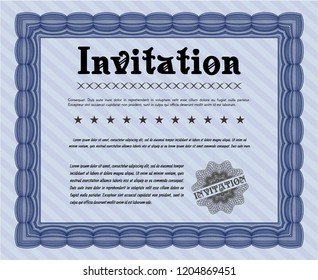 Blue Retro invitation. Vector illustration. With guilloche pattern and background. Sophisticated design. 