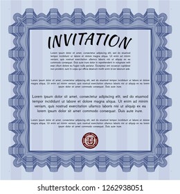 Blue Retro invitation. Vector illustration. With complex linear background. Good design. 