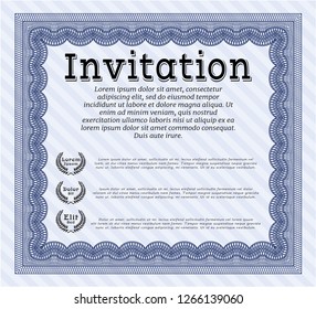 Blue Retro invitation. Vector illustration. With guilloche pattern and background. Money style design. 