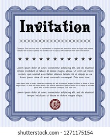 Blue Retro invitation. Vector illustration. With great quality guilloche pattern. Money Pattern. 