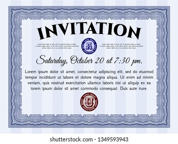 Blue Retro invitation. Vector illustration. With quality background. Money design. 