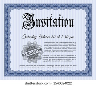 Blue Retro invitation. Vector illustration. Complex background. Money design. 