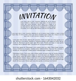 Blue Retro invitation. Vector illustration. With complex linear background. Perfect design. 