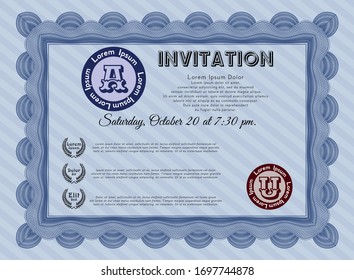 Invitación Blue Retro. Ilustración vectorial. Fácil de imprimir. Buen diseño. 
