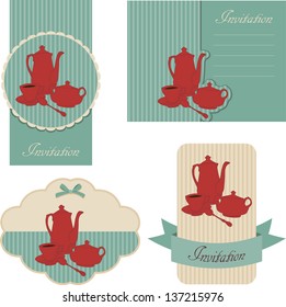 Blue retro invitations design. Tea time.
