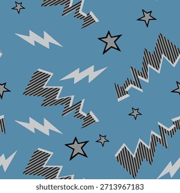 Blaues Retro-Muster mit Sternen und Blitzen