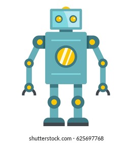 Blue retro robot icon flat isolated on white background vector illustration