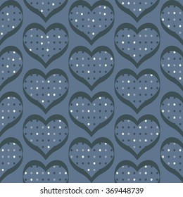 blue retro seamless hearts pattern in vector