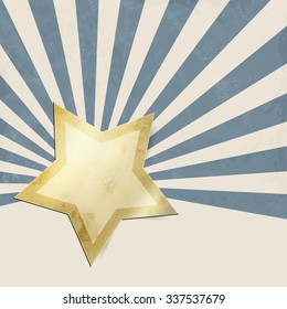 Blue retro starburst with gold star - abstract xmas background