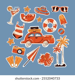 Blue Retro Summer Sticker Asset Illustration