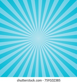 Blue retro sunburst background. Vector illustration