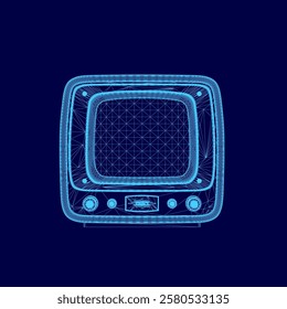 Blue retro television with a screen. The television is a computer generated image