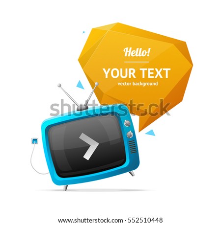 Blue Retro TV with Abstract Geometric Bubble Speech for Advertisement, Presentation and Promotion of Business. Vector illustration