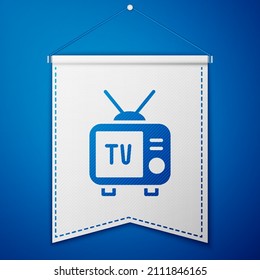 Blue Retro tv icon isolated on blue background. Television sign. White pennant template. Vector