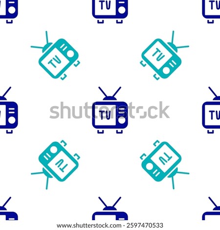 Blue Retro tv icon isolated seamless pattern on white background. Television sign.  Vector