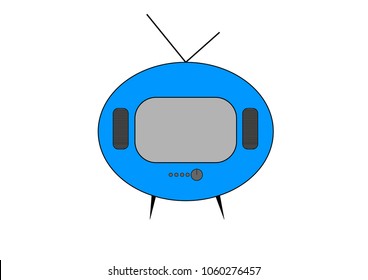 Blue Retro tv vector drawing. Flat style vector. Television icon, symbol isolated on white background, surface.