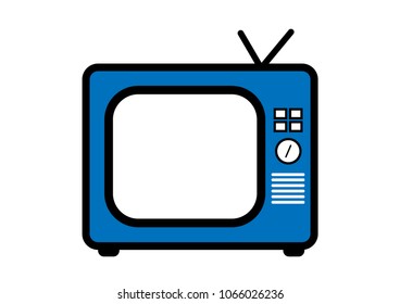 Blue retro tv vector drawing. Flat style vector. Television icon, symbol isolated on white background, surface.
