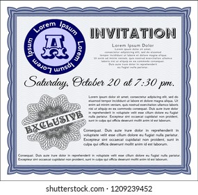 Blue Retro vintage invitation. With background. Money Pattern design. Vector illustration. 