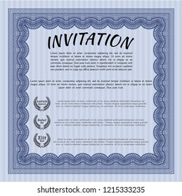 Blue Retro vintage invitation. With background. Money Pattern design. Customizable, Easy to edit and change colors. 