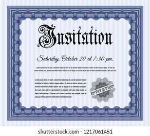 Blue Retro vintage invitation. With background. Detailed. Retro design. 