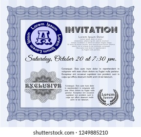 Blue Retro vintage invitation. With background. Vector illustration. Sophisticated design. 