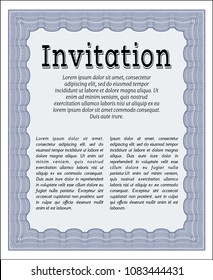 Blue Retro vintage invitation. Beauty design. With great quality guilloche pattern. Vector illustration. 