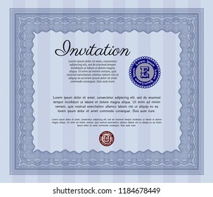 Blue Retro vintage invitation. Beauty design. With linear background. Vector illustration. 