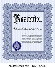 Blue Retro vintage invitation. Beauty design. With background. Detailed. 