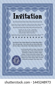 Blue Retro vintage invitation. Beauty design. With complex background. Detailed. 