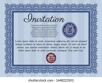 Blue Retro vintage invitation. Beauty design. Printer friendly. Customizable, Easy to edit and change colors. 
