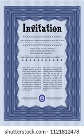 Blue Retro vintage invitation. Complex background. Detailed. Superior design. 