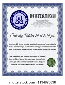 Blue Retro vintage invitation. Complex background. Elegant design. Customizable, Easy to edit and change colors. 