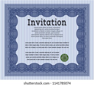 Blue Retro vintage invitation. With complex linear background. Beauty design. Customizable, Easy to edit and change colors. 