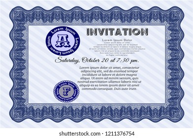 Blue Retro vintage invitation. Complex background. Lovely design. Vector illustration. 