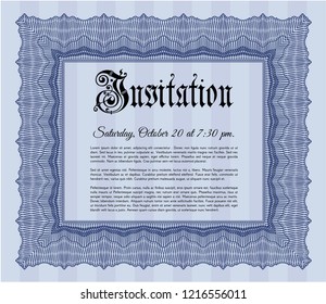 Blue Retro vintage invitation. With complex background. Vector illustration. Artistry design. 