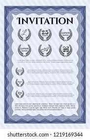 Blue Retro vintage invitation. With complex background. Customizable, Easy to edit and change colors. Elegant design. 