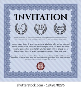 Blue Retro vintage invitation. Complex background. Vector illustration. Lovely design. 