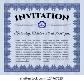 Blue Retro vintage invitation. Complex background. Customizable, Easy to edit and change colors. Money Pattern design. 