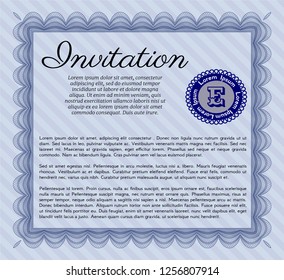 Blue Retro vintage invitation. With complex linear background. Money Pattern. Customizable, Easy to edit and change colors. 