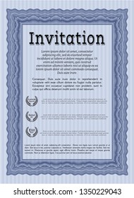 Blue Retro vintage invitation. With complex linear background. Retro design. Vector illustration. 
