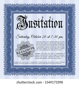 Blue Retro vintage invitation. With complex background. Beauty design. Vector illustration. 