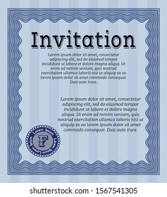 Blue Retro vintage invitation. With complex linear background. Vector illustration. Nice design. 