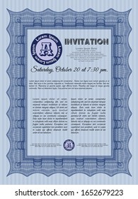 Blue Retro vintage invitation. Complex background. Perfect design. Detailed. 