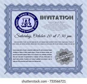 Blue Retro vintage invitation. With complex background. Perfect design. Vector illustration. 