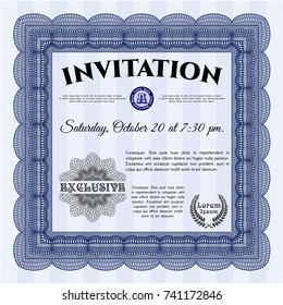 Blue Retro vintage invitation. With complex background. Money Pattern. Vector illustration. 