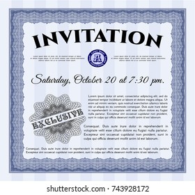 Blue Retro vintage invitation. With complex background. Detailed. Good design. 
